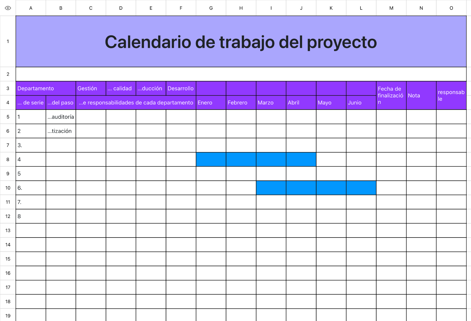 Calendario de trabajo del proyecto